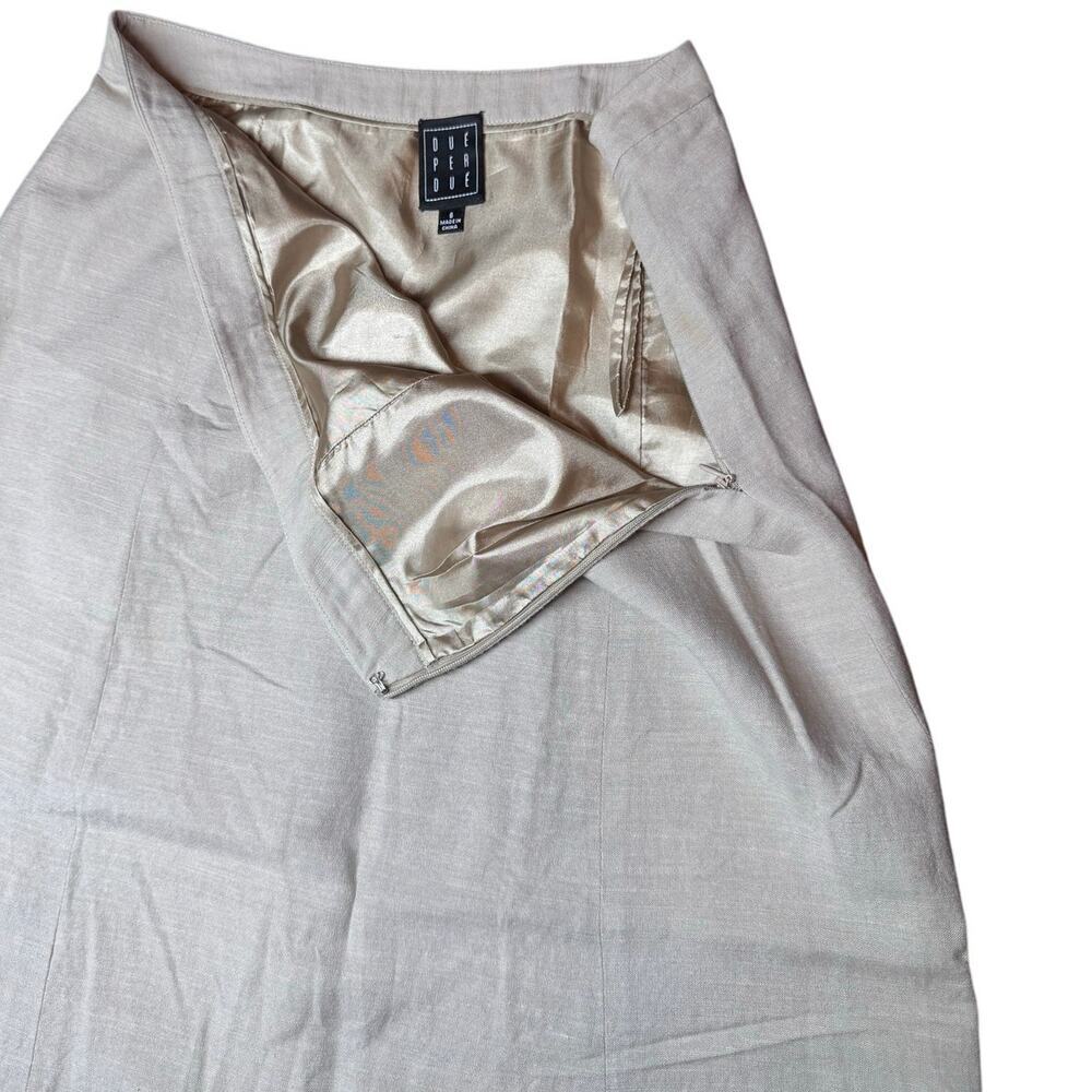 DUE PER DUE VINTAGE LINEN BEADED MIDI SKIRT SIZE 6 KHAKI - Picture 3 of 7